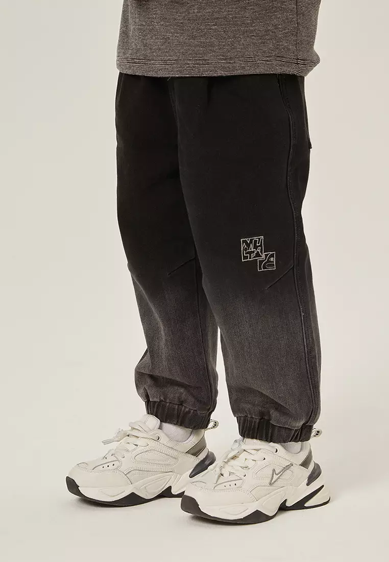 儿童裤子加绒加厚渐变水洗束口牛仔裤秋冬款