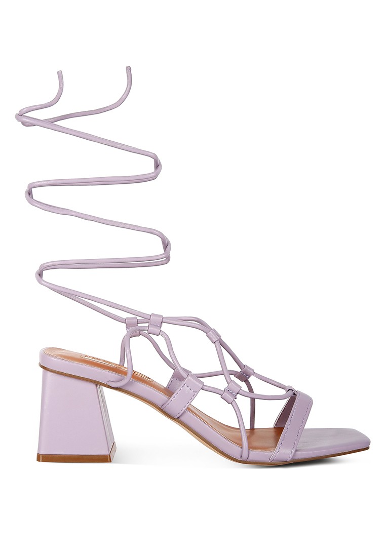 Purple Lace Up Block Heeled Sandal