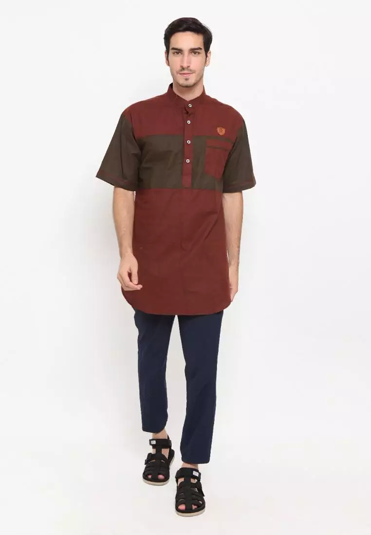 Zayidan Baju Koko Gamis Muslim Pria Jafar - Coklat