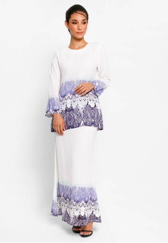 Kurung Basic D-46 from BETTY HARDY in White and Purple