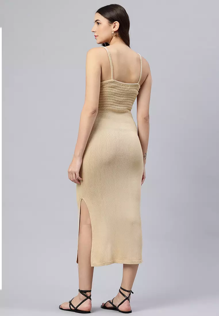 Natural Straight Side Slit Dress