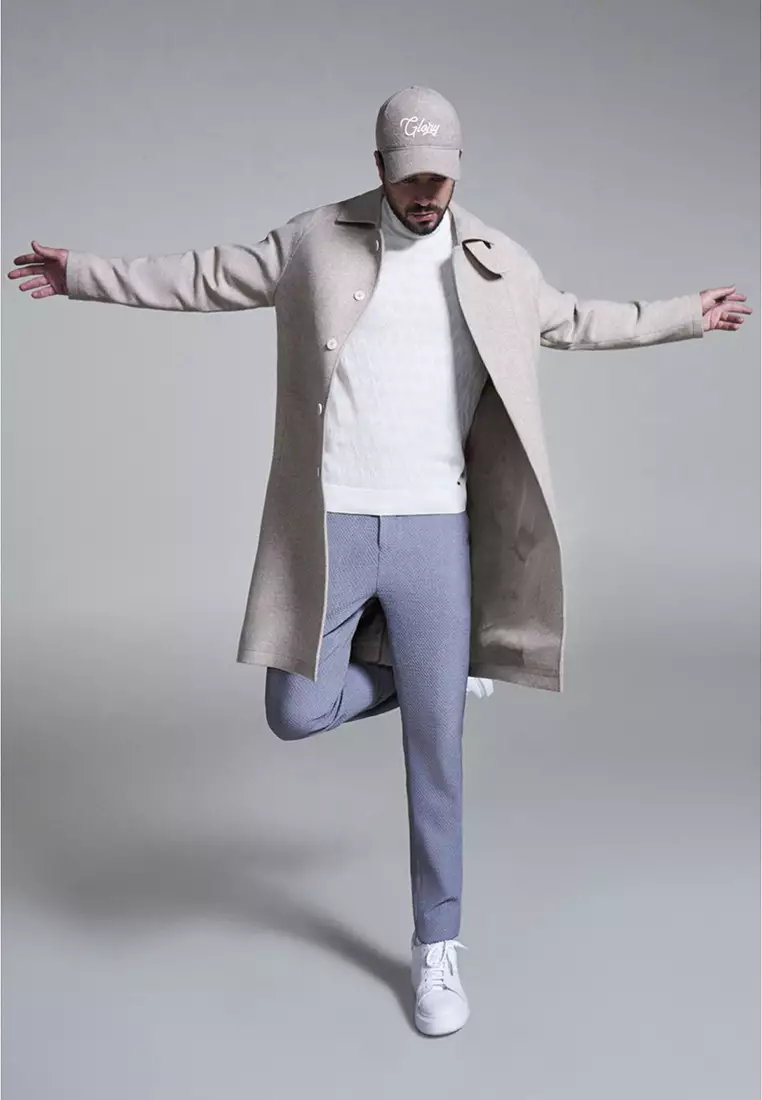 Men's Ecru Turtleneck Cotton Patterned Knitwear Sweater A32Y5198