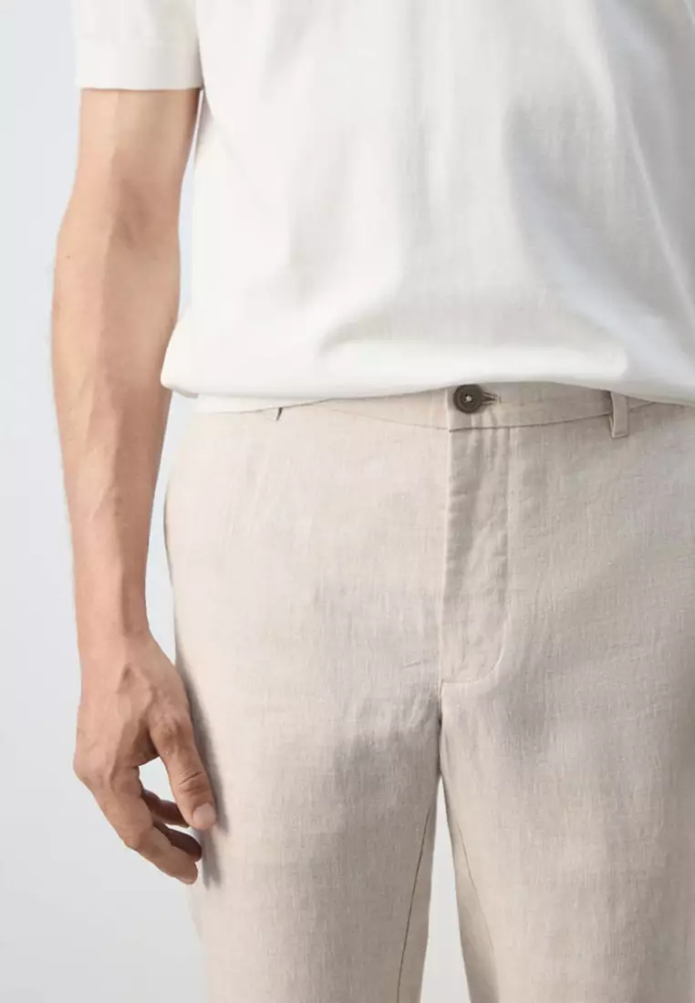 Slim-Fit 100% Linen Trousers