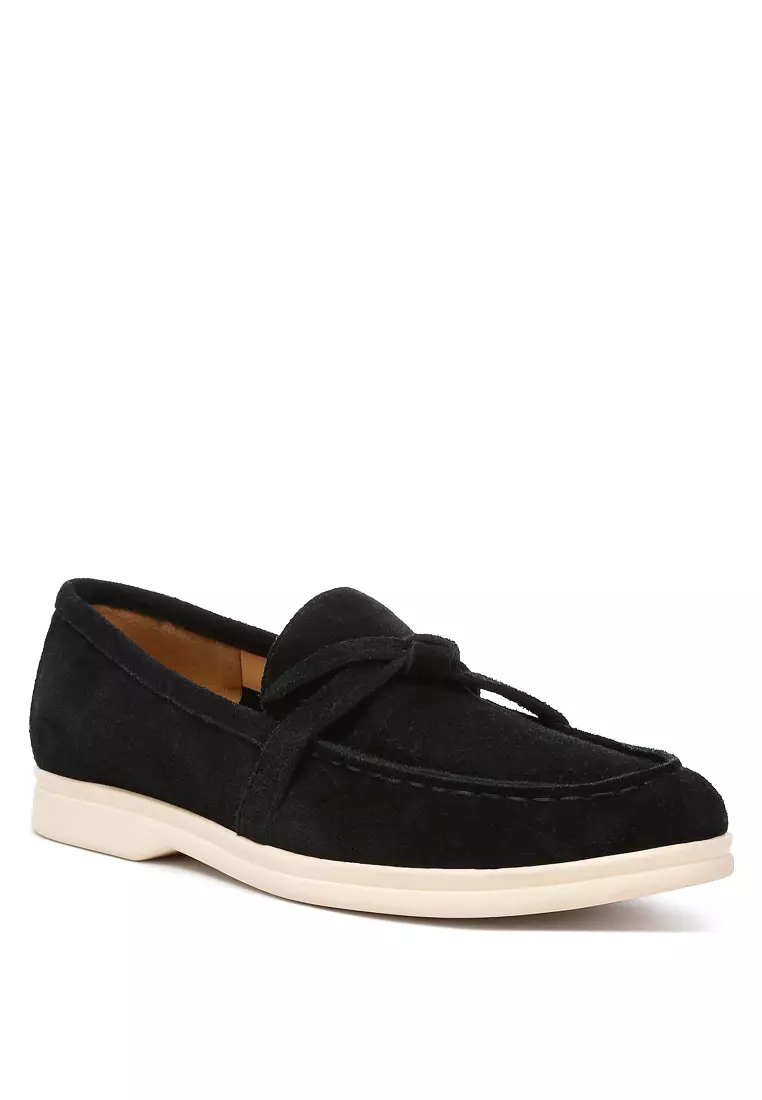 Black Suede Knot Detailed Loafers