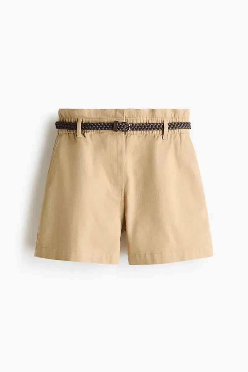 Belted twill shorts