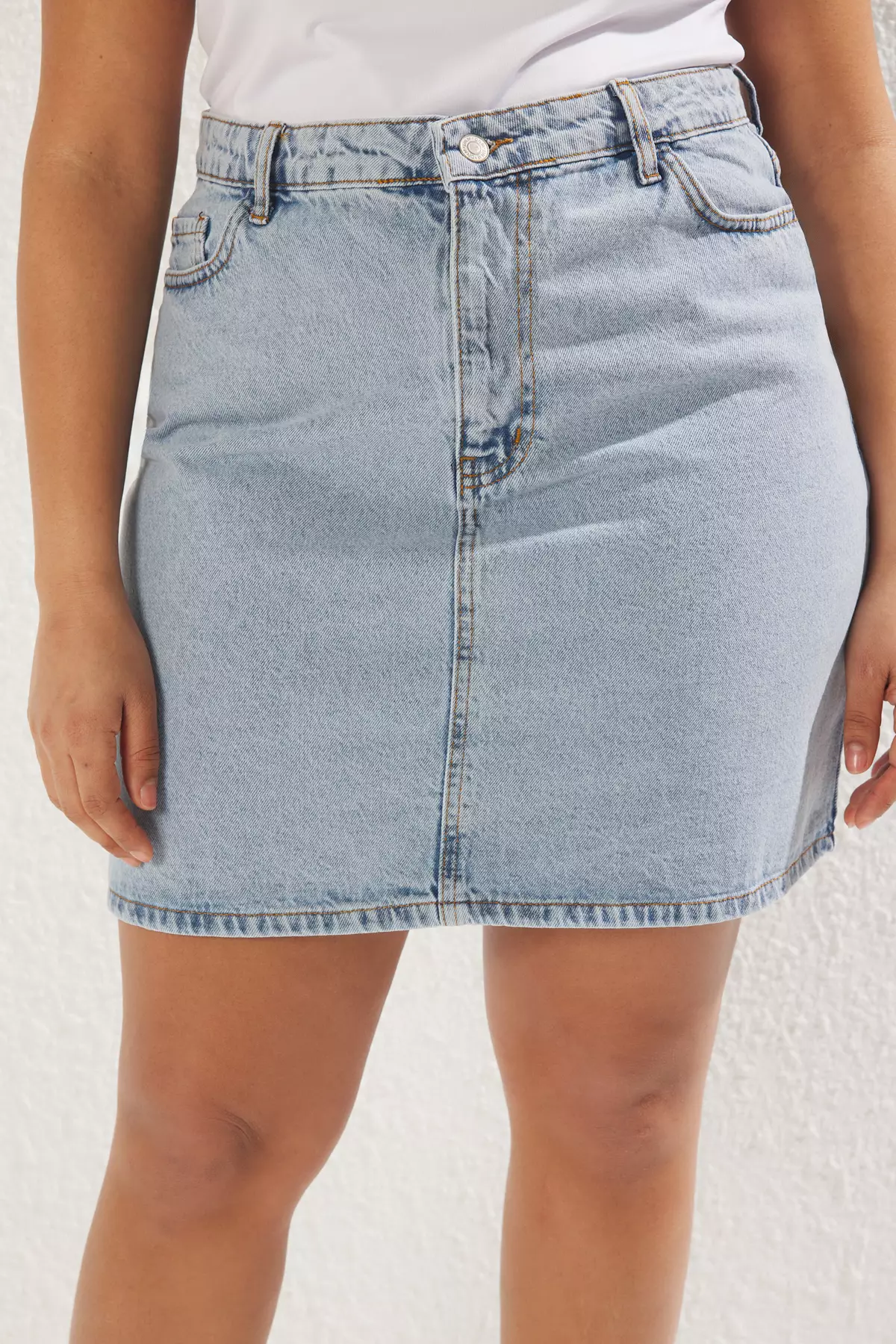 Plus Size High Waist A-Line Denim Skirt