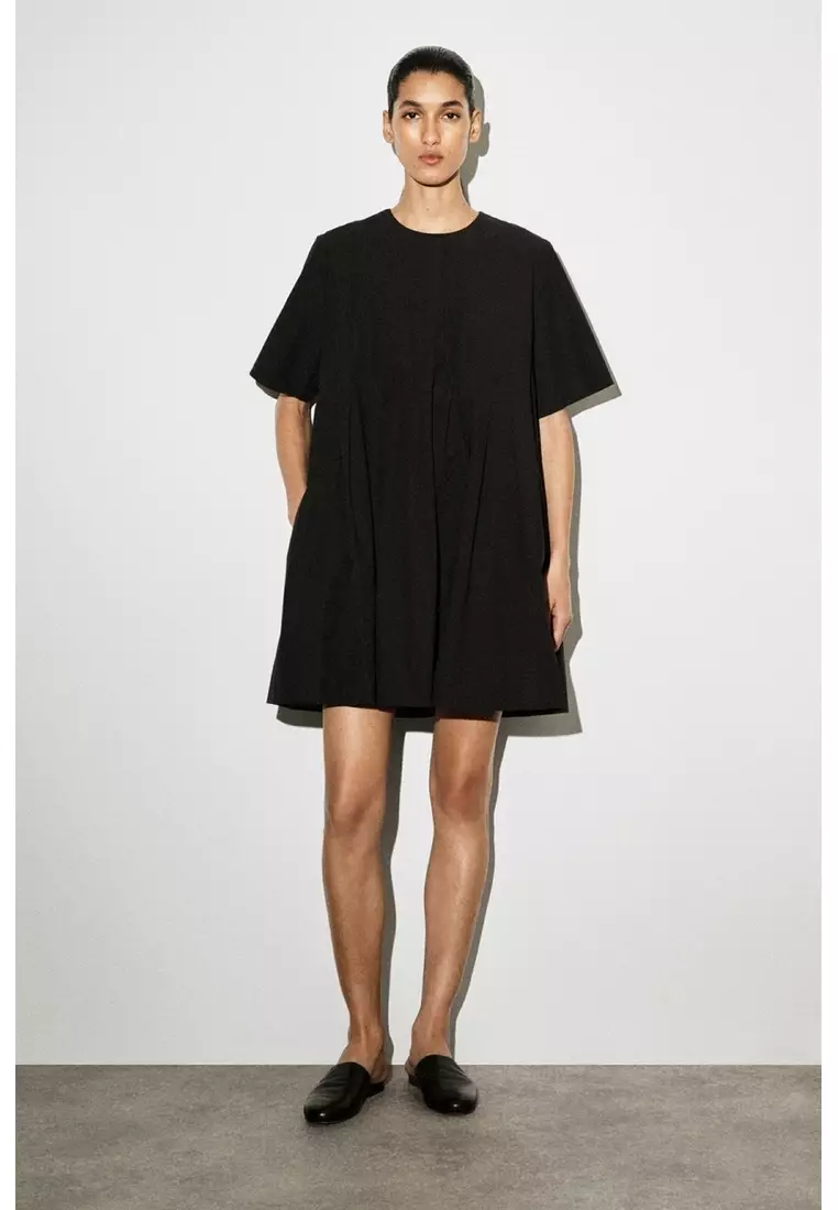 PLEATED COTTON-POPLIN MINI DRESS
