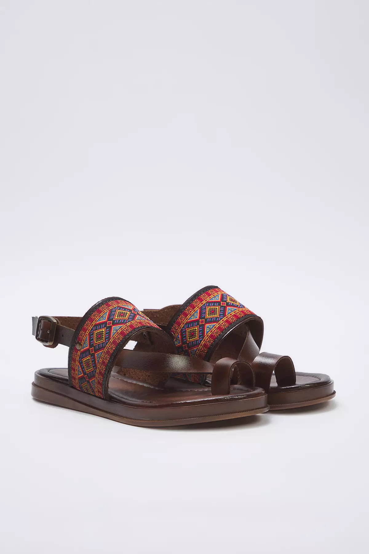 Brown Ethnic Patterned Flip Flops Women's Sandals Takss25Sd00049