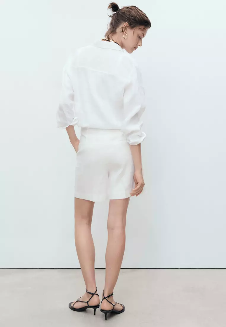 Straight Mid-Rise Linen Shorts