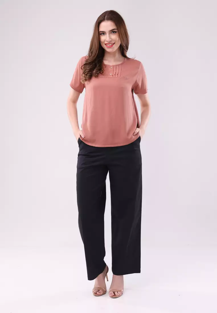 Plain Single Bold Twill Short Sleeve Blouse