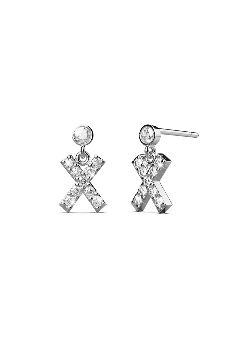 Solid 925 Sterling Silver Initial Crystal Personalised Alphabet Letter Earrings - X