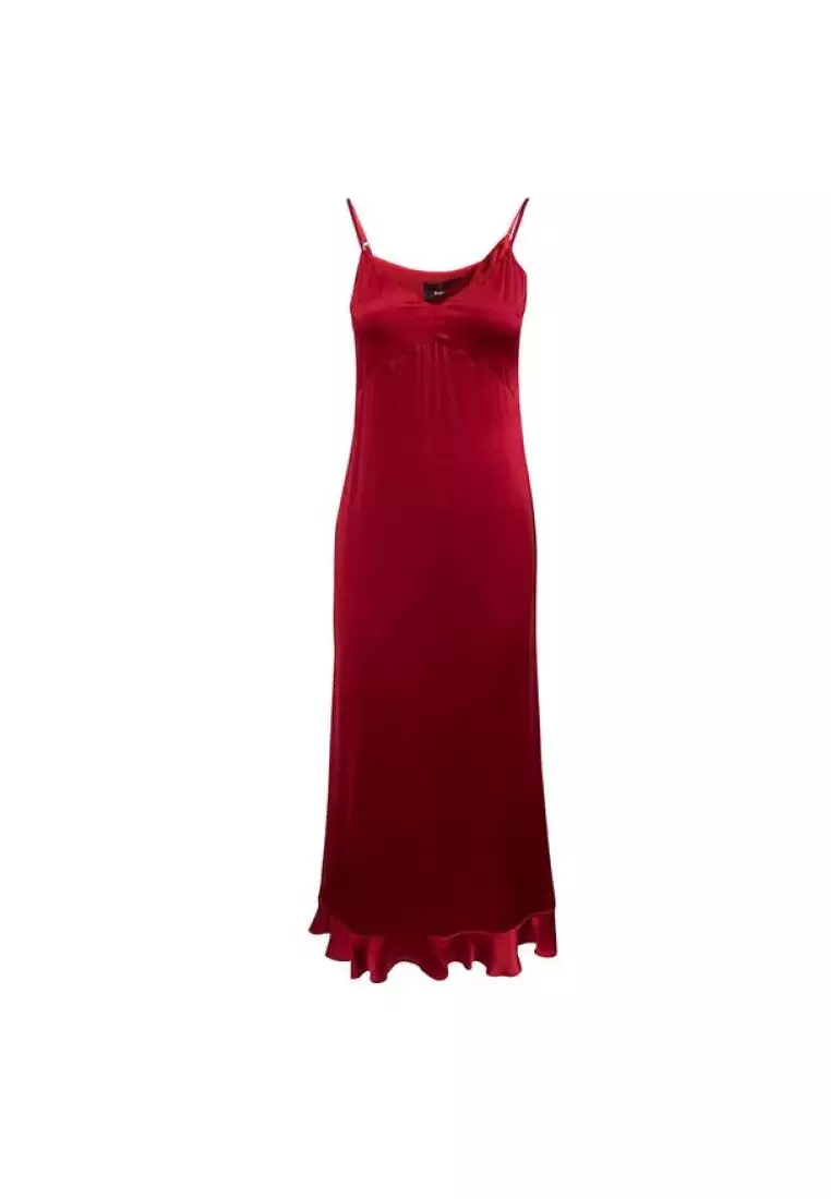 Red satin silk dress outlet