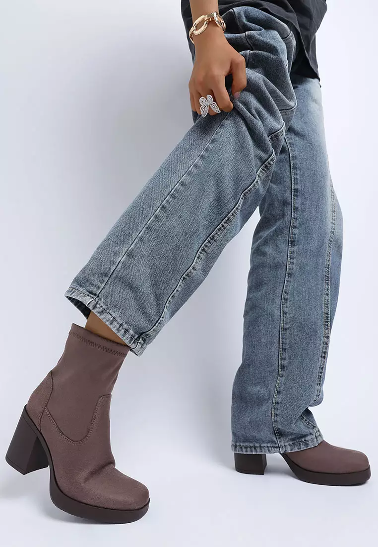 Sepatu Bot Kaus Kaki Mikrofiber Warna Taupe