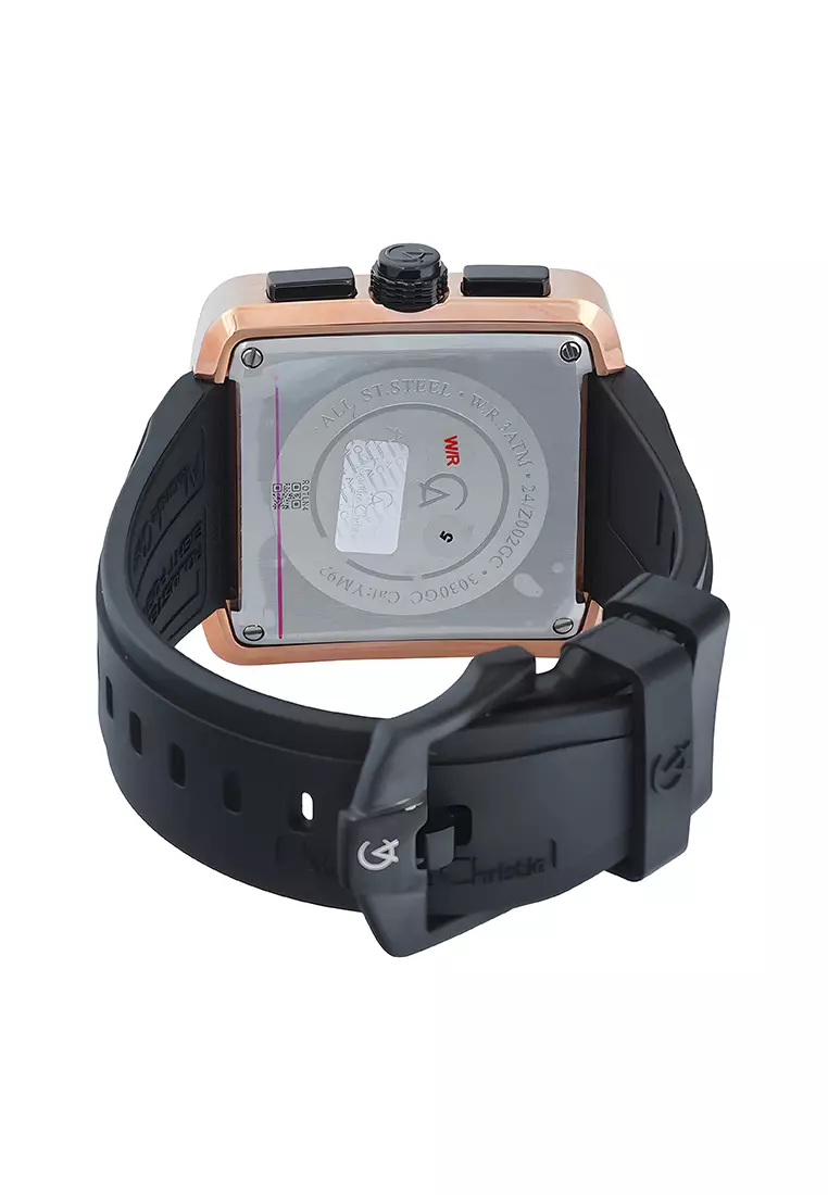 Alexandre Christie Chronograph - Jam Tangan Analog Pria - Rosegold Stainless Case - Black Rubber Strap - 3030GCRBRBA