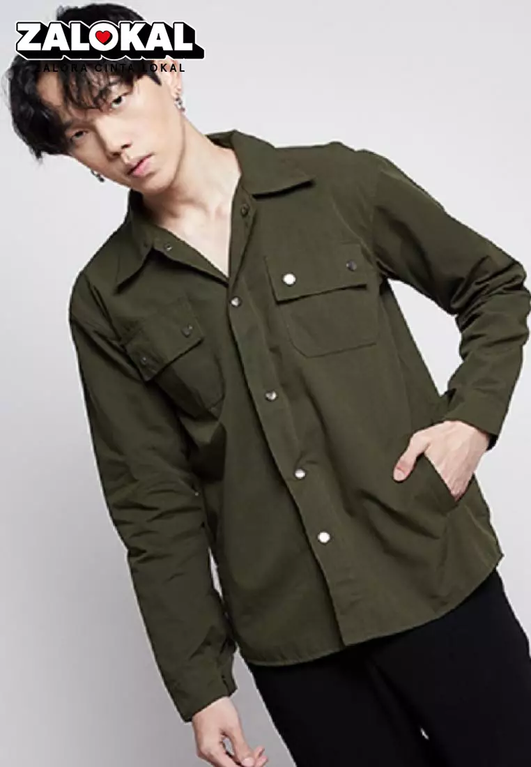 Jaket parka outer jaket pria semi parka warna Army