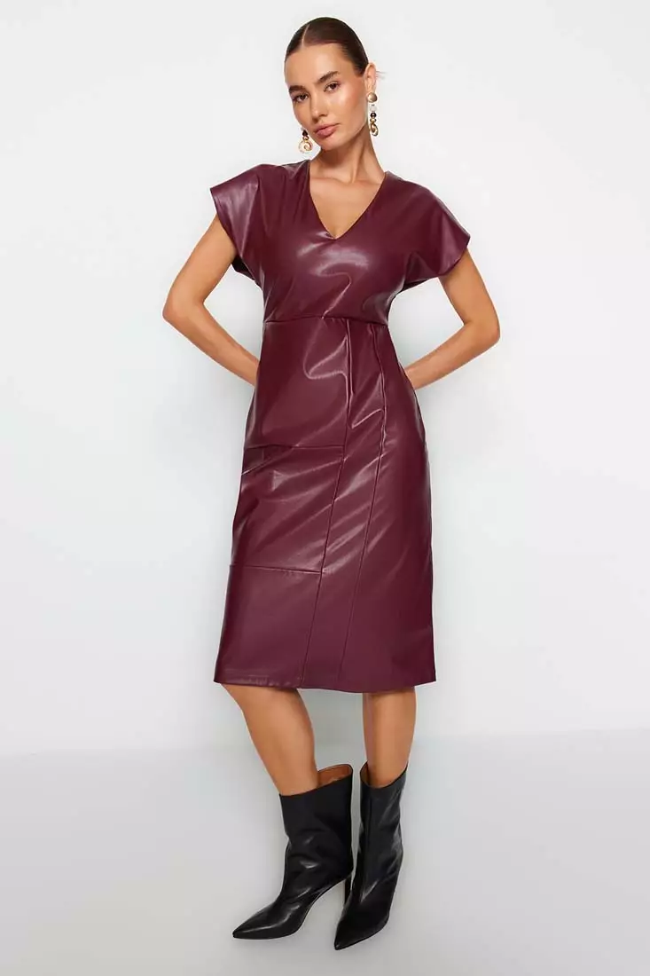 Red pu deals leather dress