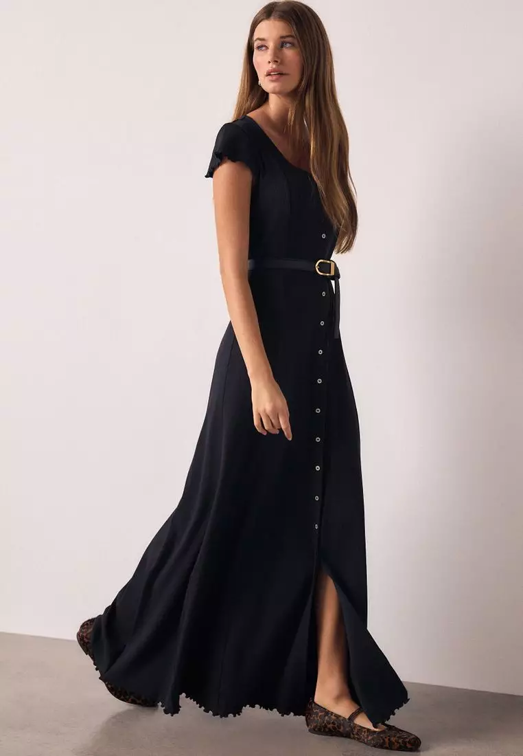 Short Sleeve Jersey Button Through Maxi Dress