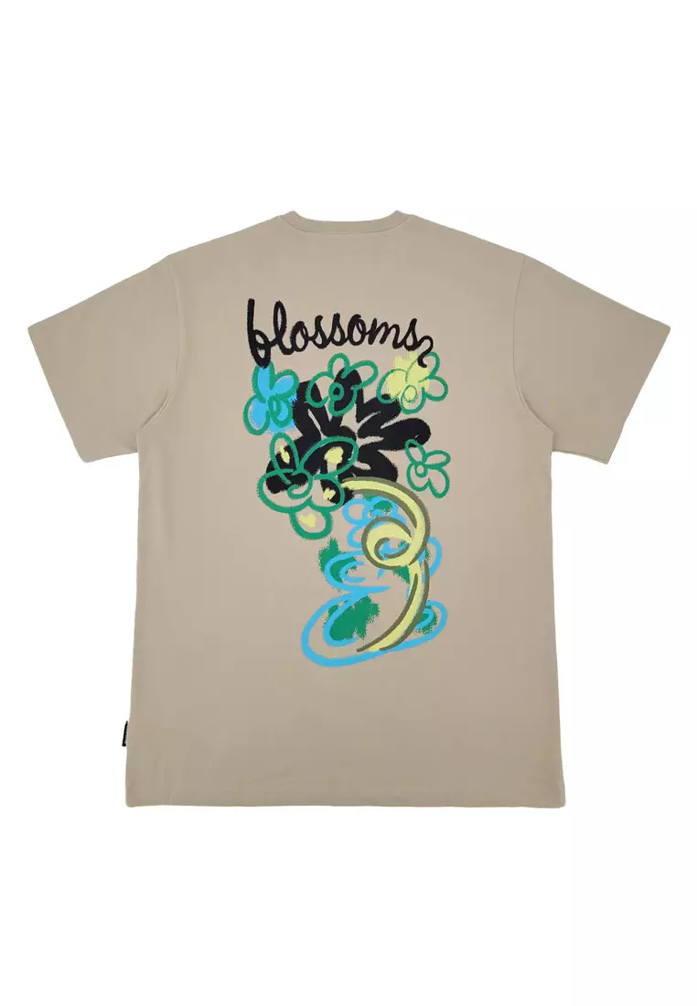 男裝寬鬆花朵塗鴉印花T恤