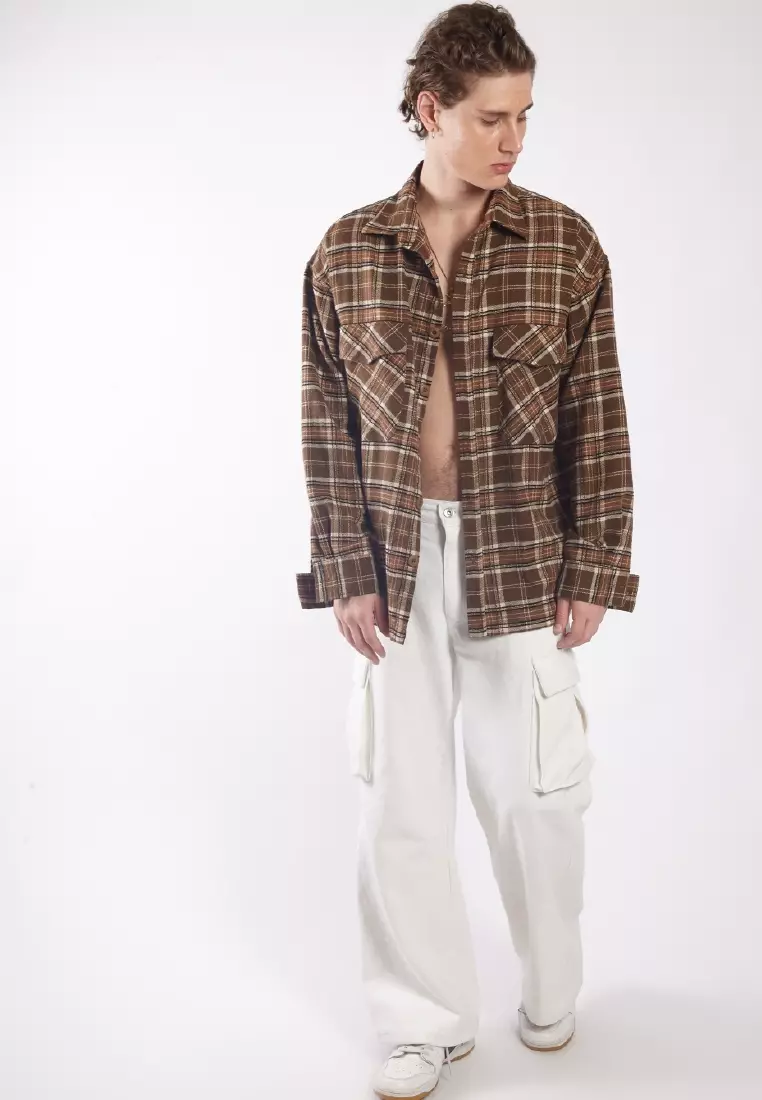 Jual Ocwa Studio Ocwa Frederick Oversized Plaid Shirt Brown Flannel