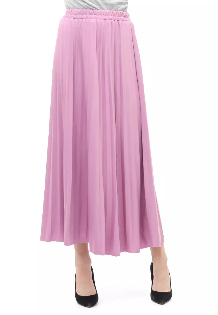 Skirt Plisket Bawahan Wanita Motif Polos Relaxed Fit - Lavender