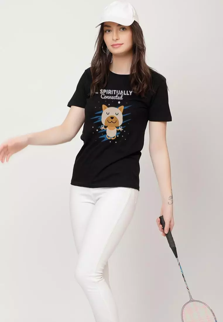 Spiritually Connected Bear Relaxed Short Sleeve Stylish Black Cotton Casual Graphic Print Tee/TShirt