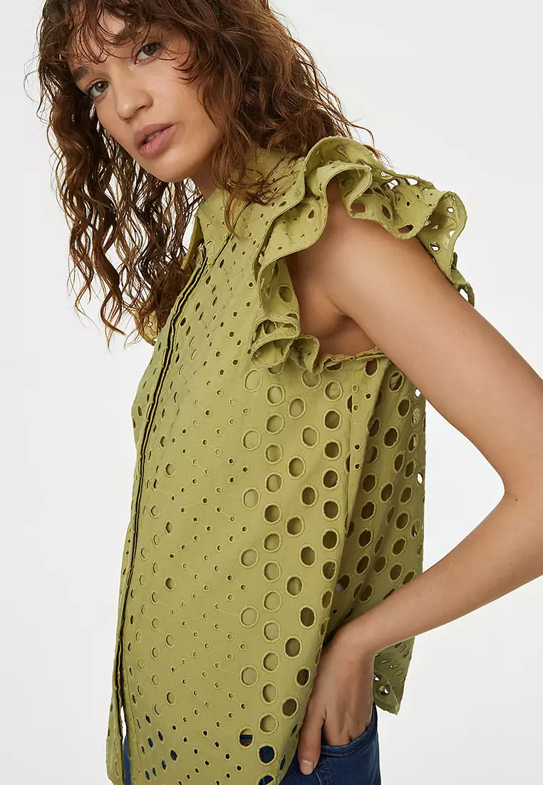 Pure Cotton Broderie Frill Detail Shirt