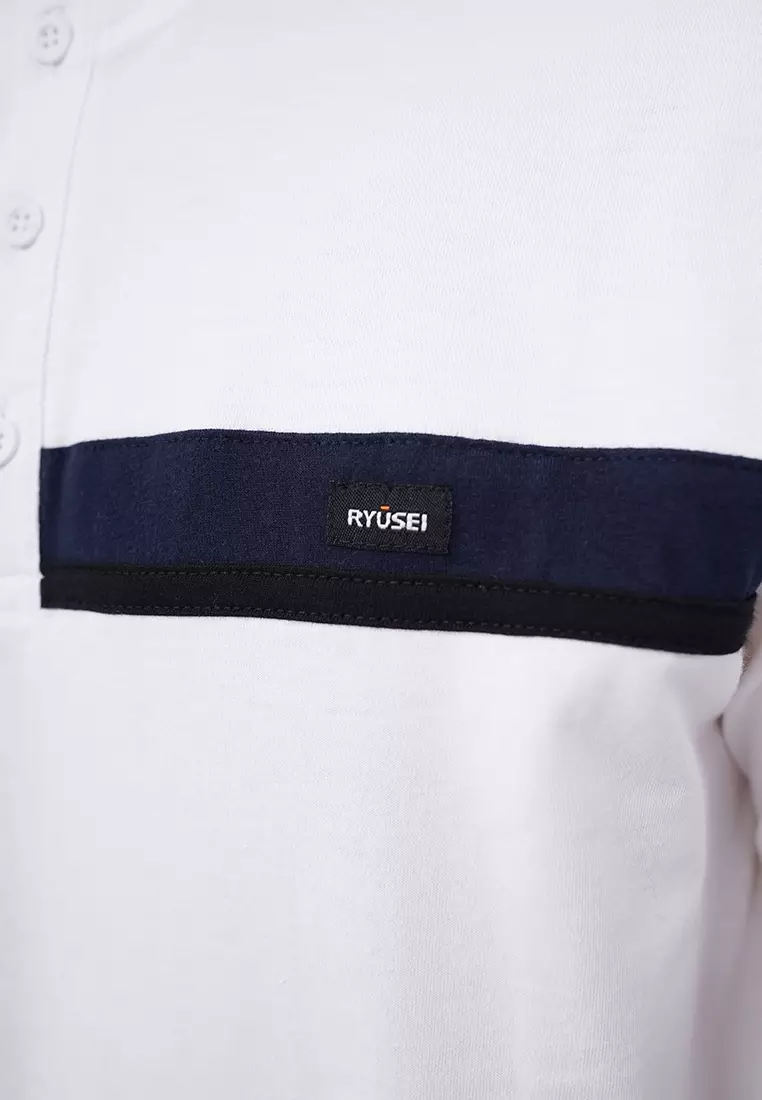 Ryusei Kaos Pria Atsunaka Button CMB White