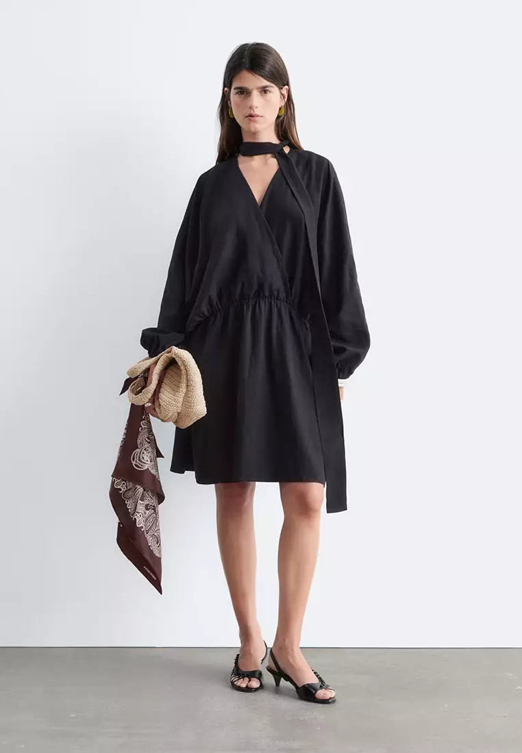 Scarf-Detail Wrap Mini Dress