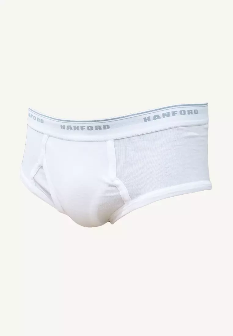 Premium Ribbed Cotton Classic Men's Briefs w/ Fly Opening Double Padded Back- White (3in1Pack)