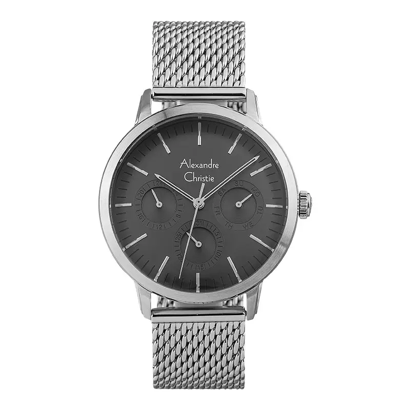 Jam Tangan Pria Alexandre Christie Classic AC 6570 MF BSSGR Men Grey Dial Mesh Stainless Steel Strap
