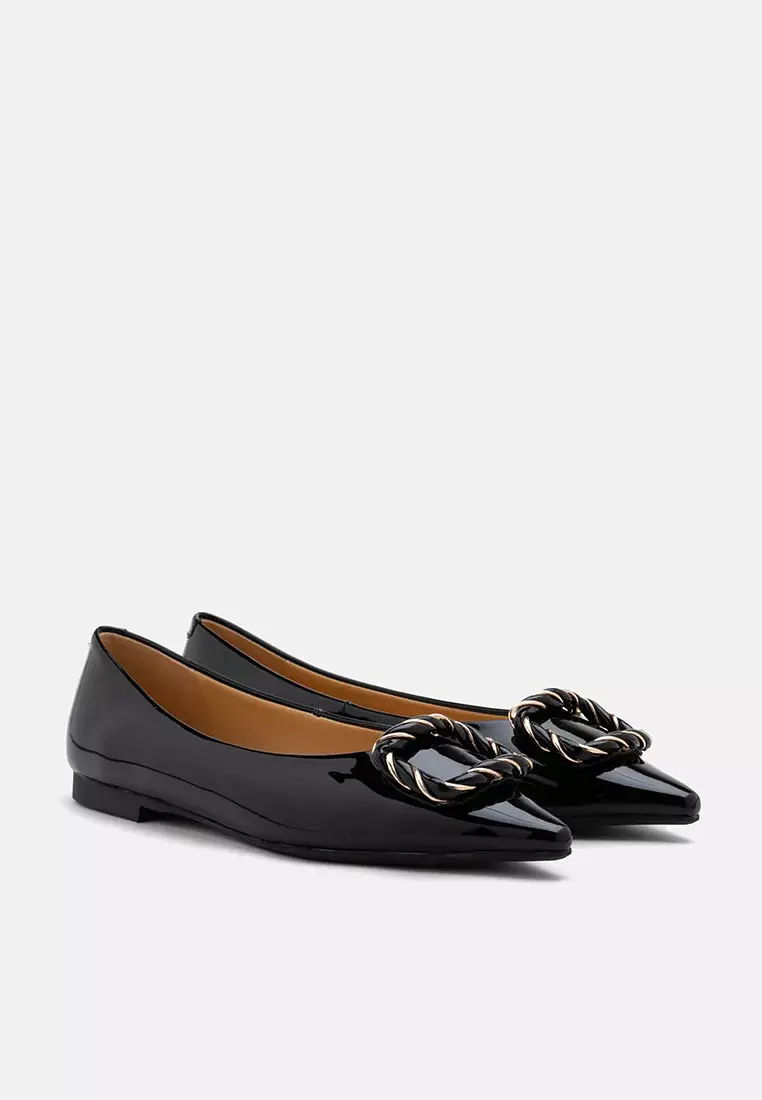 Brianna Weaved Buckle Leather Flats