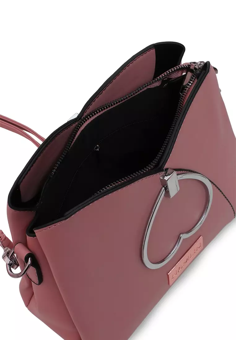 Eilaria Tas Selempang Wanita Love Design Sling Bag Large Compartment Material Leather ORIGINAL - Pink