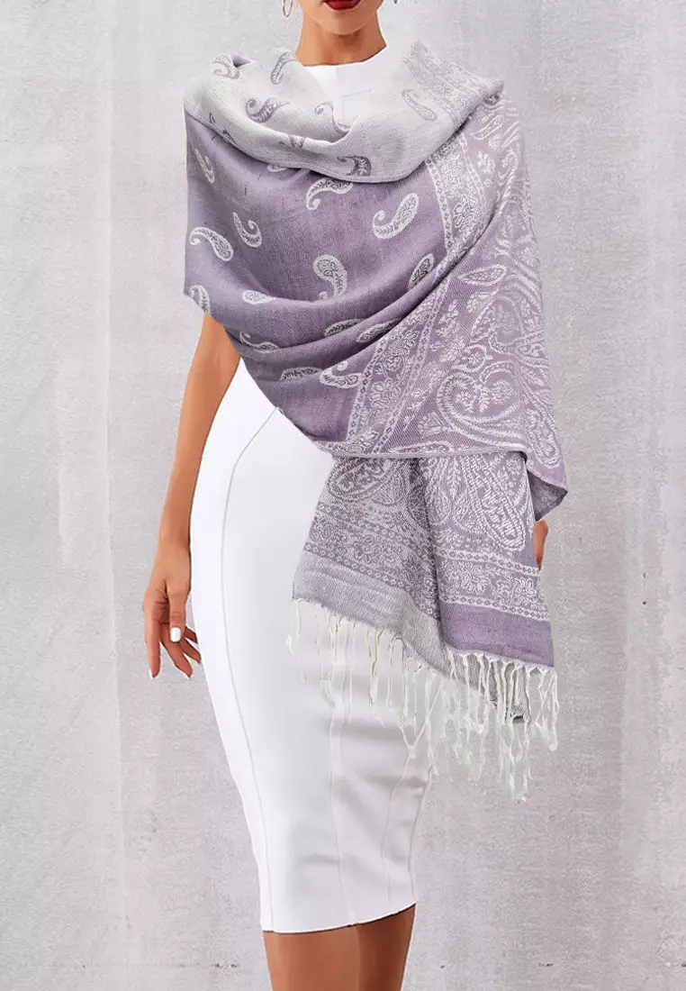 Reversible Viscose Paisley Pattern Pashmina Shawl Syal Wanita Lilac