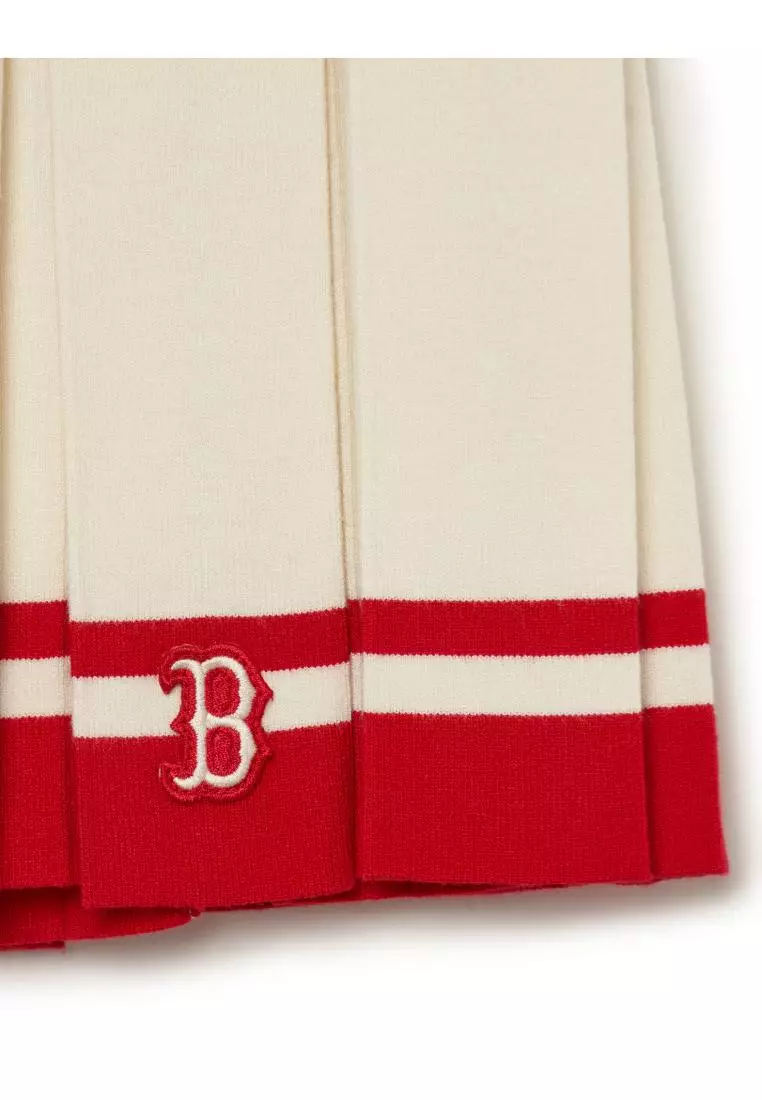 WOMEN’S CLASSIC SPORTS STRIPE KNIT PLEATS SKIRT BOSTON RED SOX