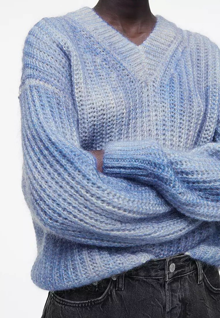 Spray-Effect Mohair V-Neck Jumper