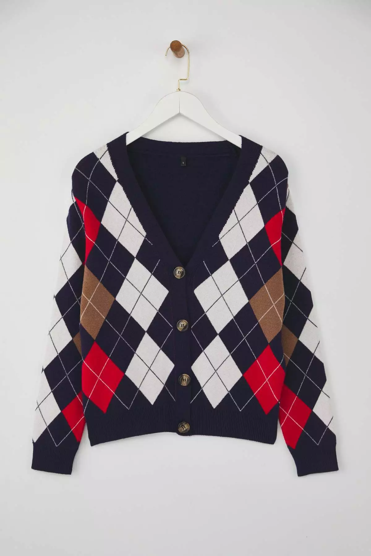 Navy Blue Premium Yarn/Special Yarn Diamond Patterned Knitwear Cardigan Twoaw26Hi00158