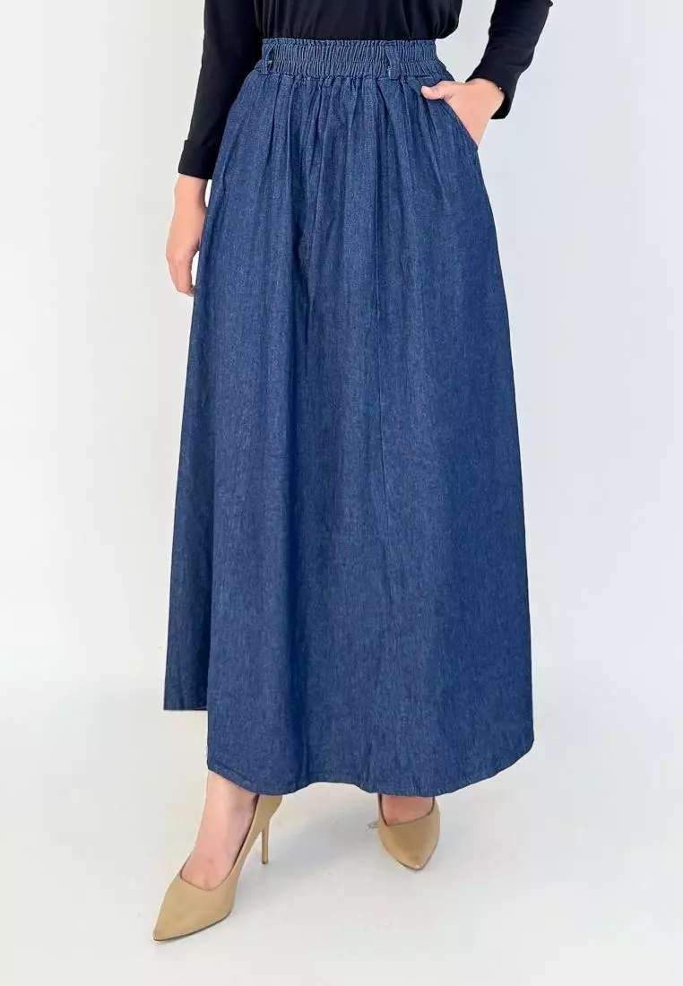 Tina Denim Flare Skirt (Rok Jeans A-Line) Dark Blue