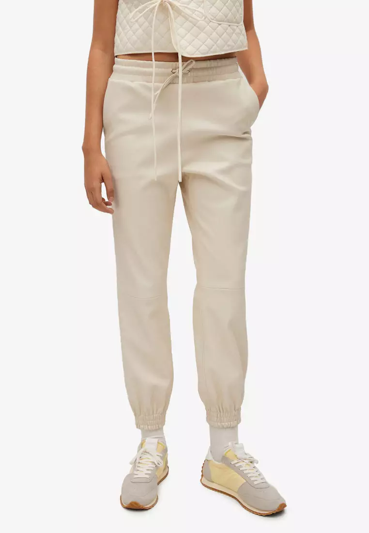Buy Mango Leather-Effect Elastic Waist Trousers 2025 Online