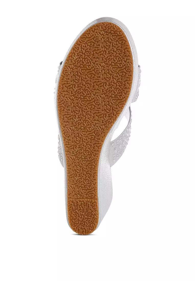 Diamante & Rhinestone Detail Cut-Out Sandals in Silver