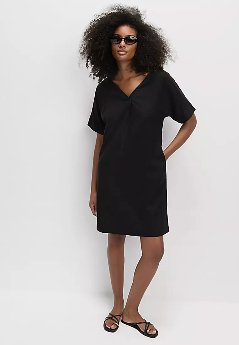 Linen Rich V-Neck Mini Shift Dress