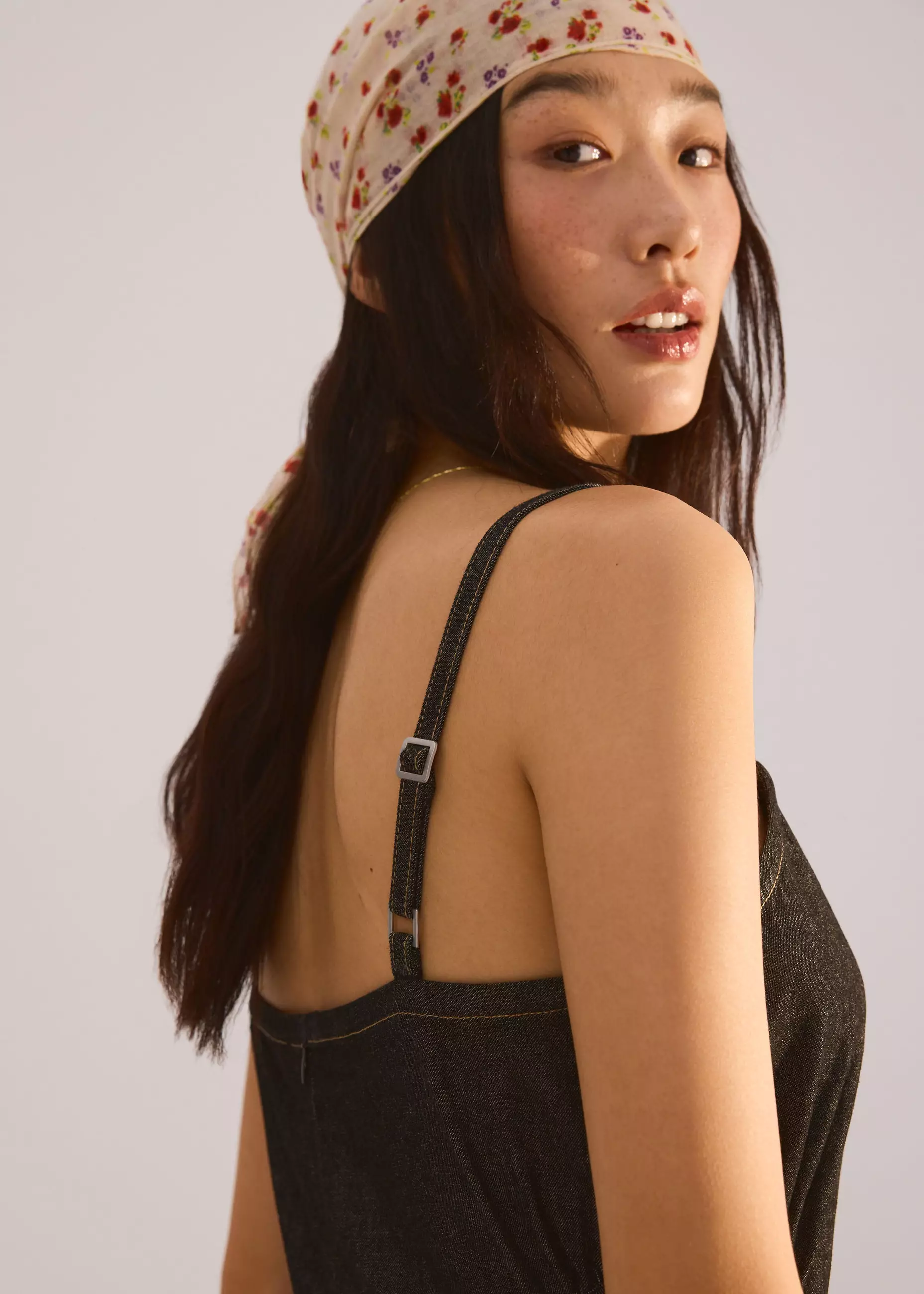 Jumpsuit Wanita - Denim Cut Out Straight Neck Jumpsuit