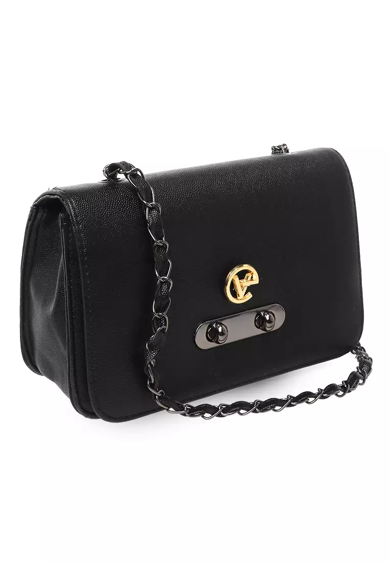 Tas Slempang Wanita Motif Polos Design Simple Crossbody Bag Women - Hitam