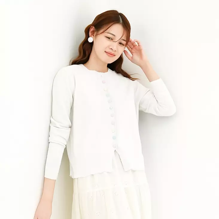 Aurora Pastel Button Knit Cardigan in White