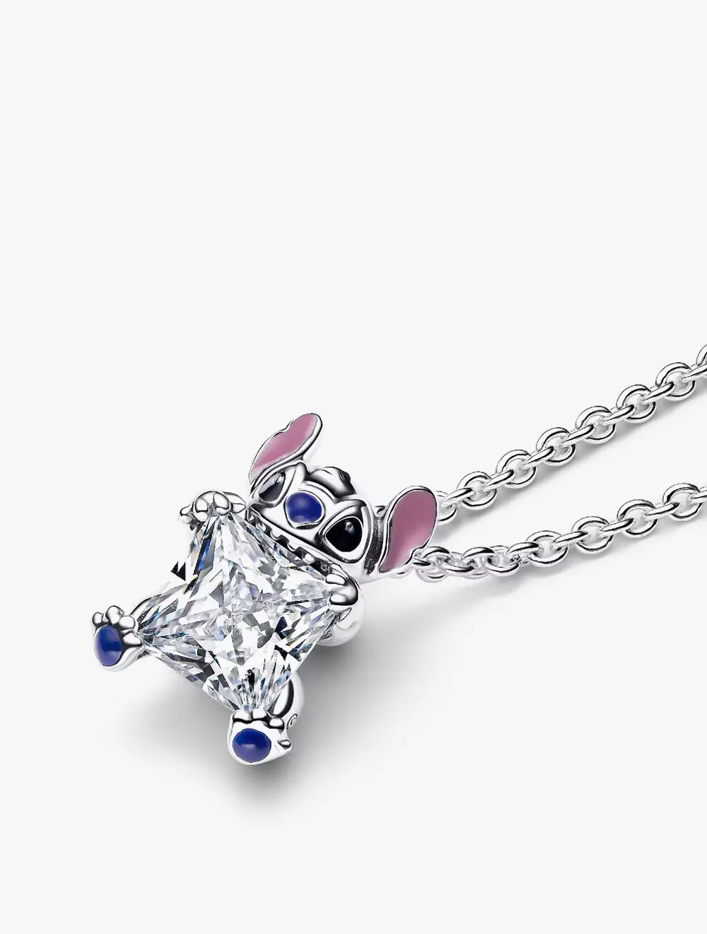 Disney Stitch pendant necklace with clear cubic zirconia, purple, blue and black enamel