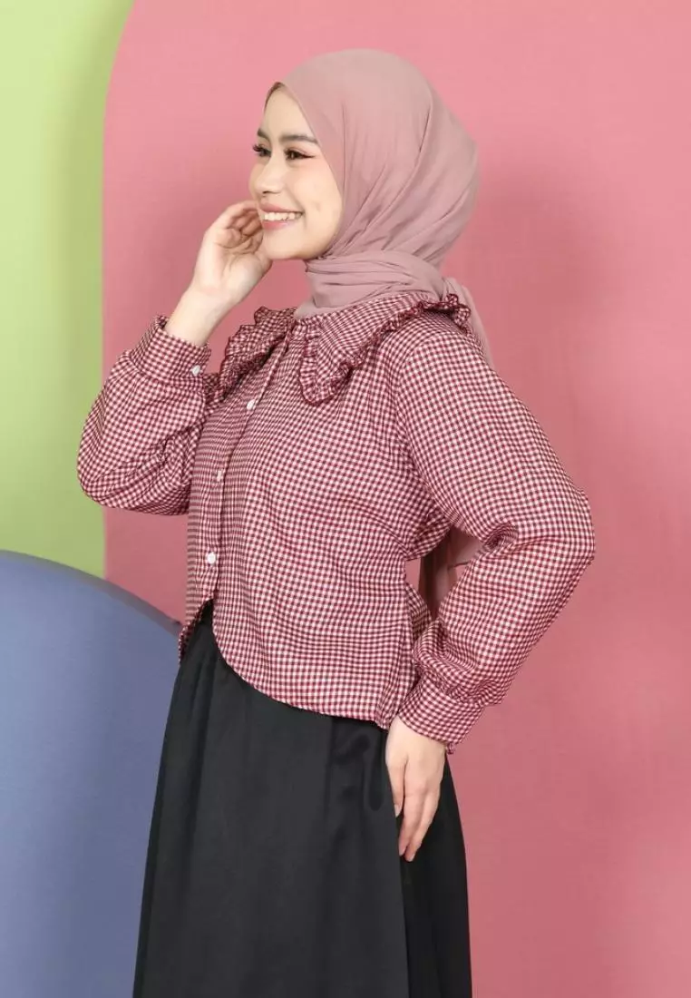 Tya Square Collar Shirt - Maroon M19179 R78S2