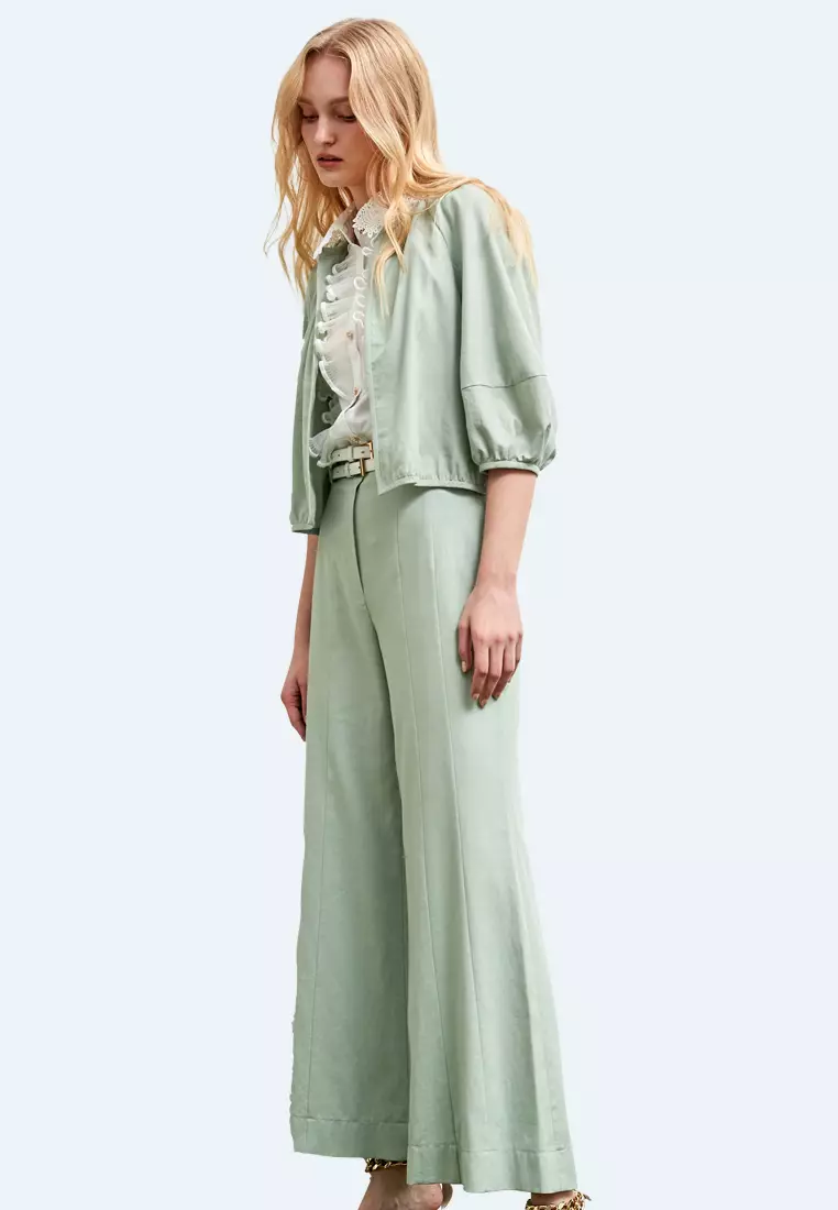 High Waist Light Green Flare Pants