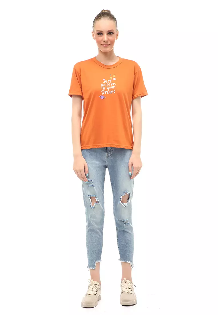 Heller Kaos Atasan Wanita Motif Print Short Sleeves Relaxed Fit - Bata