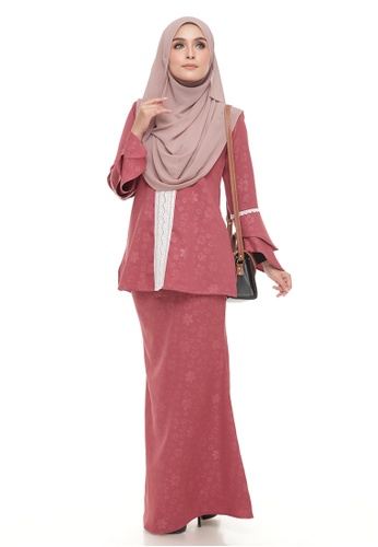 Kurung Luna Lace (Deep Coral) from Ms.Husna Apparel in Red and Brown