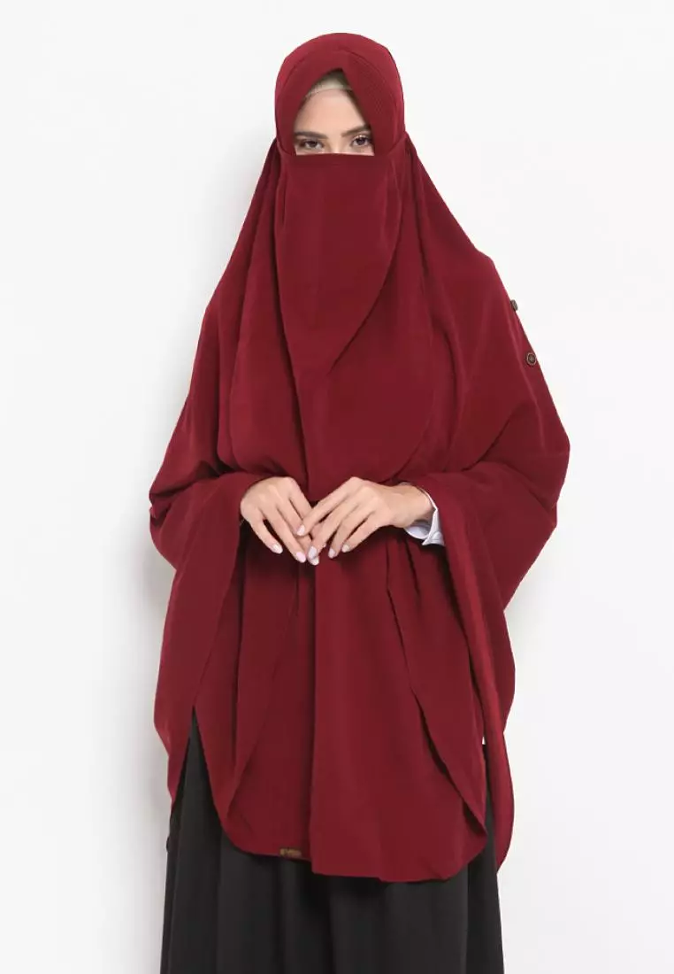 Queenza Zayidan French Khimar Hijab Jahida Button - Maroon