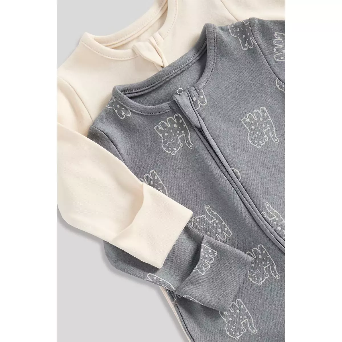 Mothercare Big Cats Zip-Up Sleepsuits - 2 Pack - Baju Tidur Bayi Laki-laki (Abu-abu)